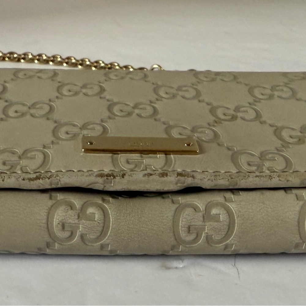 GUCCI Chain Long Wallet  Leather‎ Women Authentic Beige Monogram - Picture 13 of 16